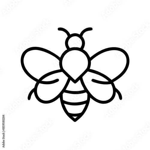Simple line drawing of a bee with wings and striped body  