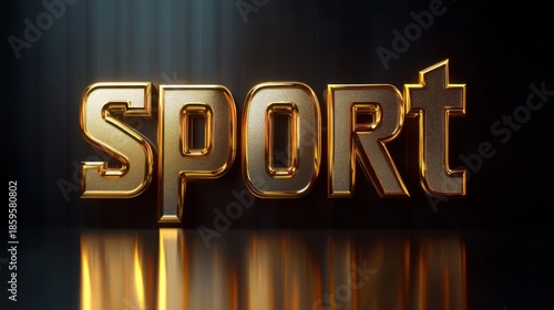 Golden sport text with reflective surface on dark background abstract