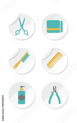 Grooming tools icons set on white stickers