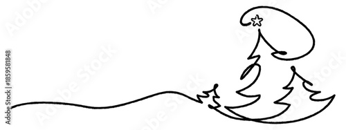 Merry Christmas decoration. Wavy line with Christmas trees. Year of the horse, Chinese New Year 2026 banner with blue horse and clouds, gold manner and stars