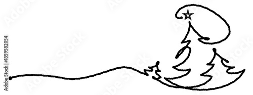 Merry Christmas decoration. Wavy line with Christmas trees. Year of the horse, Chinese New Year 2026 banner with blue horse and clouds, gold manner and stars