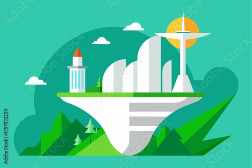 Futuristic cityscape on a floating island