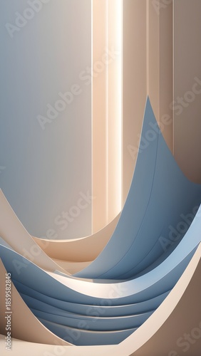 Motivational phone background, Modern abstract layered curves in soft beige, blu,e and cream tones This image was created using AI based on my original prompt.