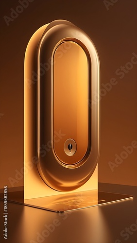 Inspirational minimal mobile wallpaper, Golden security device with glowing inner panel on reflective surface This image was created using AI based on my original prompt.