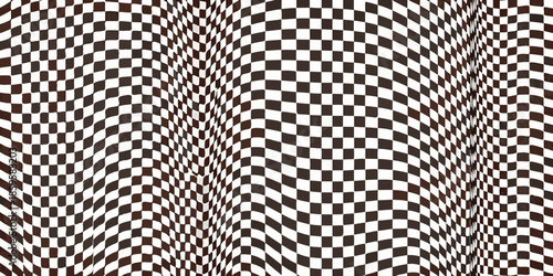 An optical illusion featuring a distorted checkered pattern with brown and white squares