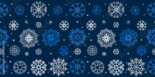 Intricate snowflake pattern on a dark blue background a winter aesthetic