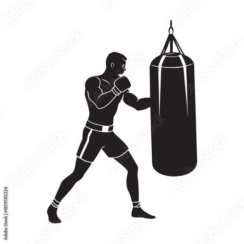 Boxer Training With Heavy Punching Bag