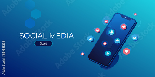 Social media concept with a smartphone surrounded by notification icons