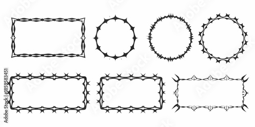 Collection of decorative black frames with thorny barbed wire edges