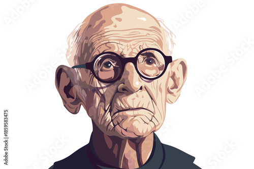 old man wearing glasses isolated illustration