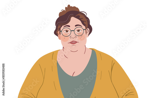 overweight woman wearing glasses isolated illustration