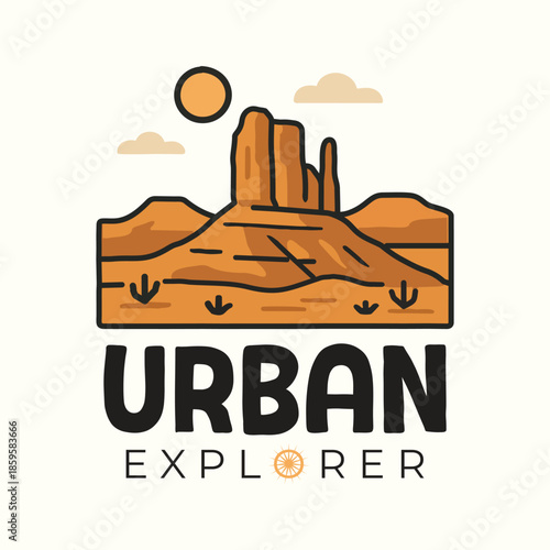 Urban Explorer Desert Landscape Vector Illustration for T-Shirt, Streetwear and Adventure Branding
