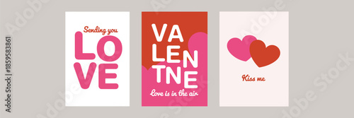 Three modern Valentine's Day cards with love messages and heart designs, perfect for expressing romantic affection