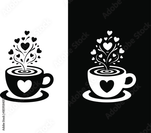 Elegant design of a hot beverage cup with overflowing hearts of affection