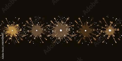 A row of sparkling firework bursts against a dark solid background
