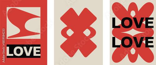 Abstract Geometric Shapes with the Word LOVE in Red and Beige