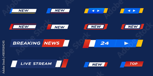 Collection of colorful lower third graphics for news and live broadcasting