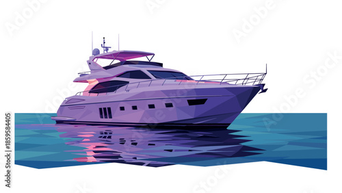 Luxury yacht reflecting on calm ocean in polygonal art style