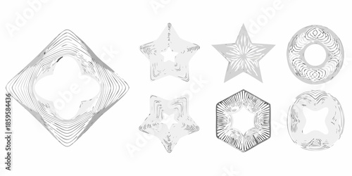 Collection of abstract geometric shapes with curved lines and varied designs