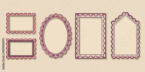 An assortment of decorative ornate and simple vintage frame shapes displayed