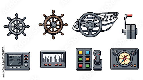 Nautical control elements in retro pixel art style
