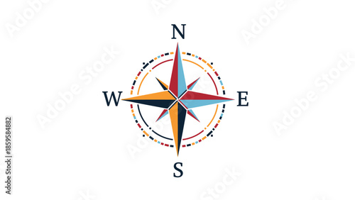 Colorful compass rose with north, east, south, west directions