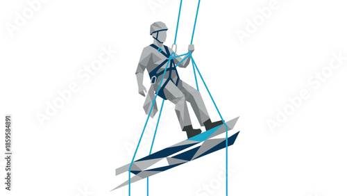 Geometric worker on suspension ropes for industrial safety and climbing concepts