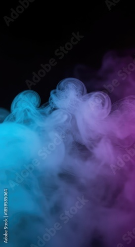 Captivating abstract design featuring ethereal flowing light blue and purple smoke creating a soft, atmospheric pattern on a mysterious dark background ,graphic ,mist ,gas