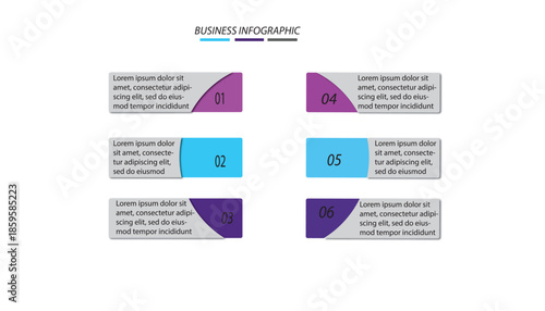 Business Infographic Template With Six Steps Abstract Geometric Shapes