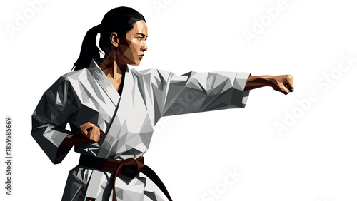 Geometric martial artist performing karate punch in low poly style