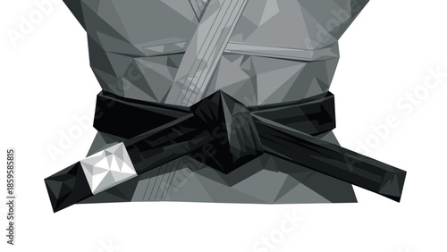 Geometric karate uniform with black belt featuring a polygonal design