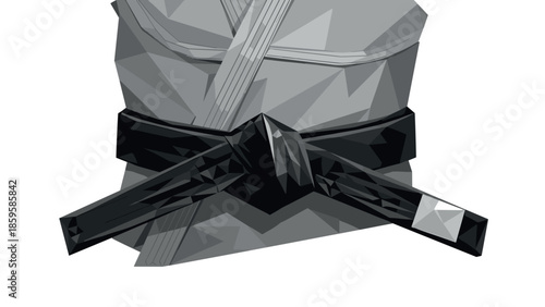 Geometric martial arts belt and kimono in low poly style on white background