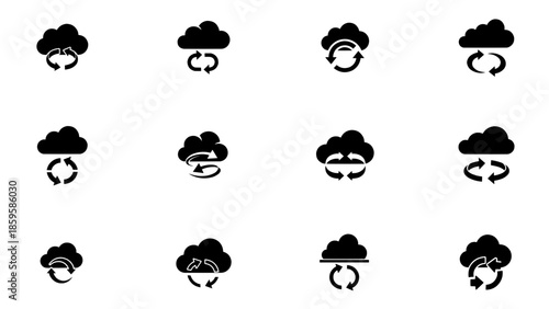 Vector illustration of various cloud network technology refresh symbols set, on transparent background