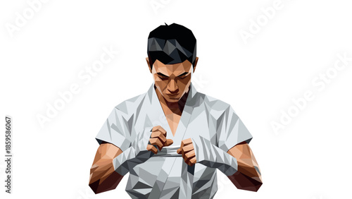 Geometric martial artist in low poly style practicing karate
