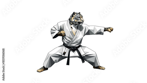 Geometric leopard in karate pose wearing kimono