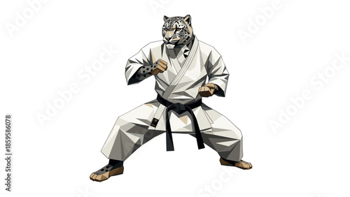 Polygonal leopard in karate gi: dynamic martial arts animal illustration
