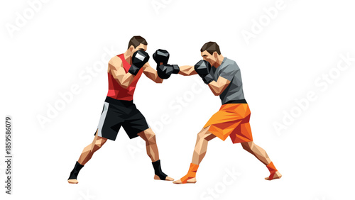 Low poly boxing match: dynamic fighters in geometric style