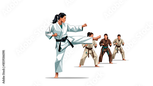 Martial arts training with karate practitioners in dynamic geometric style