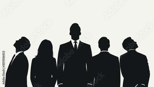 Silhouette of business people standing together looking up.