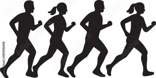 Four male and female runners silhouettes