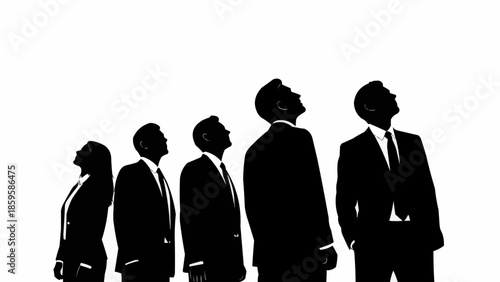 Silhouettes of business people looking up in unison.