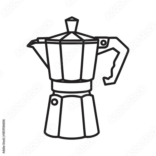Simple outline illustration of a classic stovetop coffee percolator, perfect for traditional home brewing methods and beverages