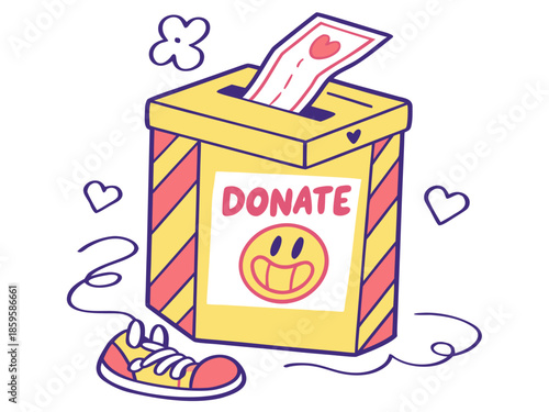 Donation Box Illustration Charity, Giving, Kindness, Volunteer, Help