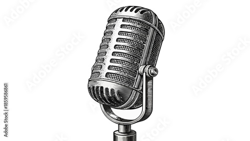 Vintage microphone on stand for recording or broadcasting