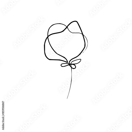 A minimalist single-line drawing of a delicate flower with a long stem and a ribbon