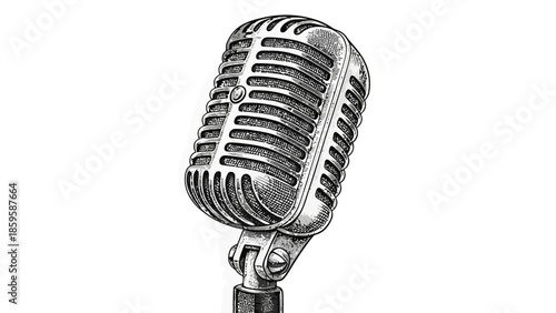 Vintage microphone on stand for recording or live performance