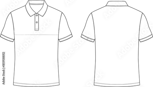 Blank white mens short sleeve polo shirt technical fashion flat sketch vector illustration with front and back view for tech pack