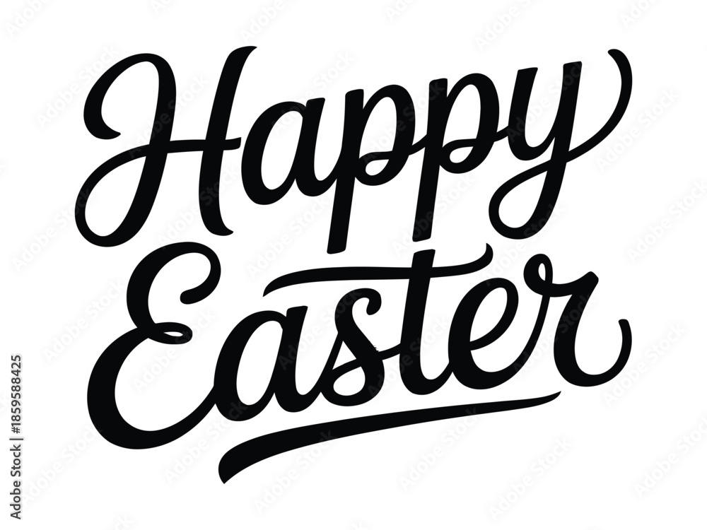 Fototapeta premium Elegant black calligraphy lettering of Happy Easter phrase isolated on white background for holiday greeting cards and seasonal decor