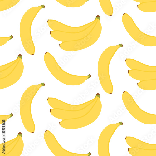 Seamless pattern Bunch and a Single Banana of ripe Bananas. Popular Tropical Fruit Minimalist design. Isolated Vector illustration Banner, Thematic or Recipe Card Background Invite, leaflet, price tag