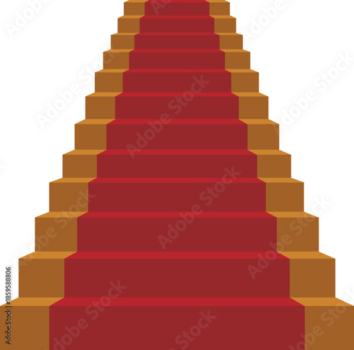 Staircase, staircase with a red carpet, stairs icon. Vector, cartoon illustration, poster, postcard.